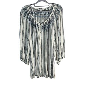 Women's Striped Blue and White Peasant Blouse